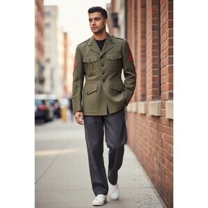 US Marines Uniform Jacket Coat Size 37 Regular Green Wool Belt Loop No Belt Incl